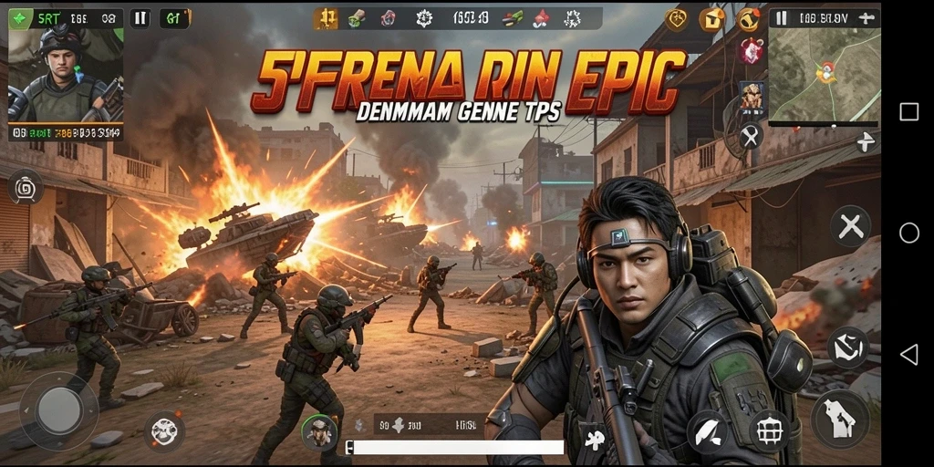 Screenshot gameplay 5RT menunjukkan aksi pertempuran yang mendebarkan dan dinamis.