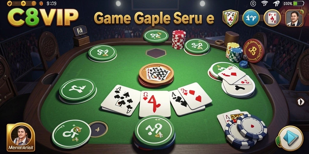 Tampilan gameplay seru game Gaple C8VIP dengan grafis menawan.